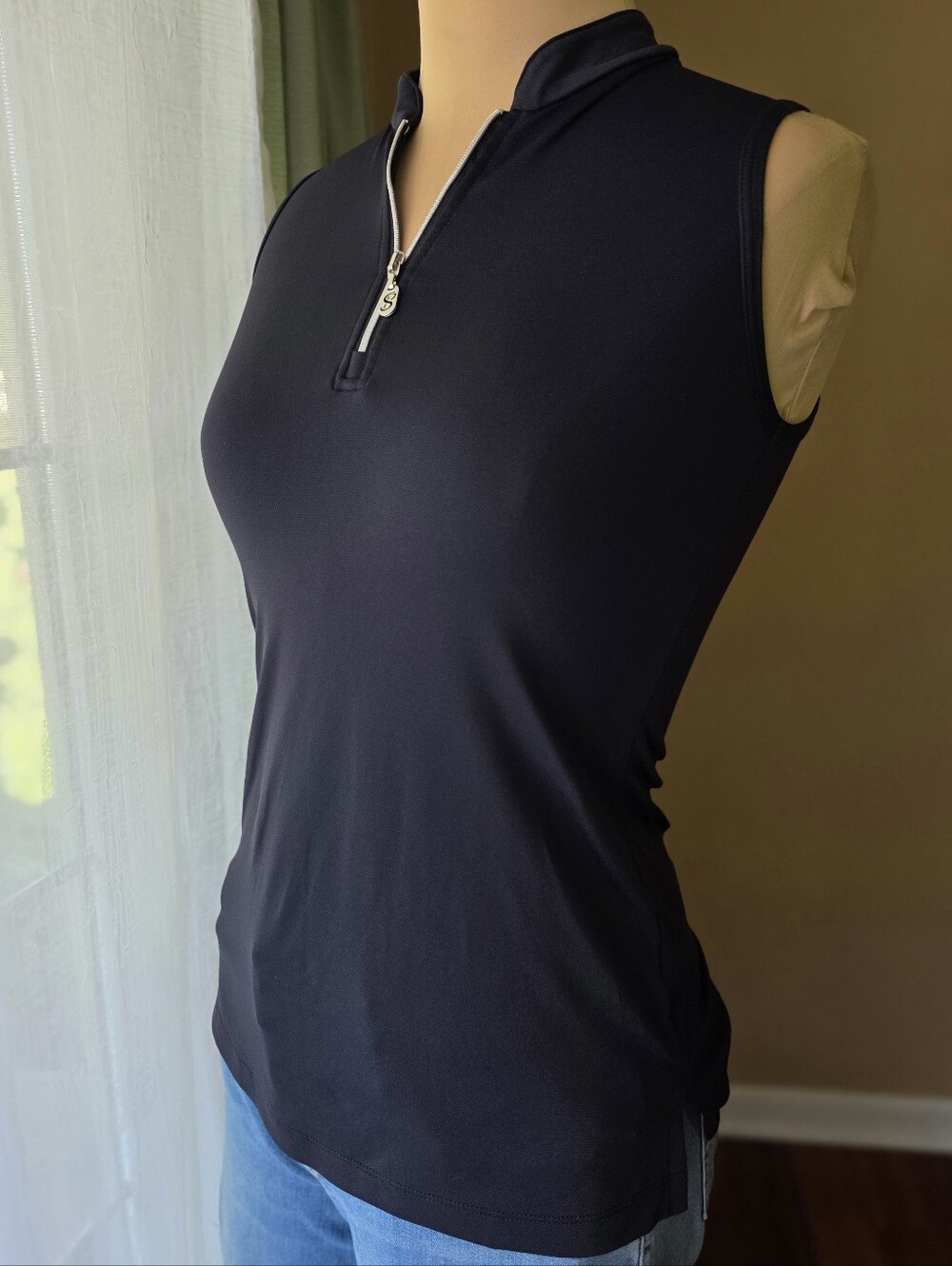 Sofibella 1/4 Zip Golf Tank Top Black Sleeveless Performance Shirt Size XS EUC